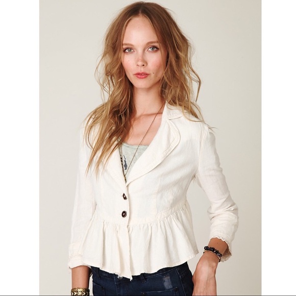 Free People Jackets & Blazers - Free People Cropped Ruffle Button Peplum Jacket